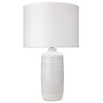Jamie Young Company - Trace Table Lamp, White Ceramic With Large Drum Shade, White Linen - Simple yet sophisticated, creamy white, textured and hand-glazed ceramic lamp adds the perfect amount