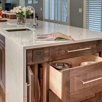 White Painted Cabinetry with Walnut island