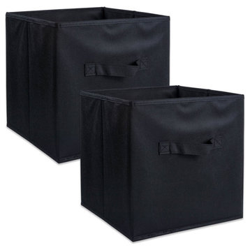 DII 11" Square Nonwoven Solid PP Plastic Cube Storage Bin in Black (Set of 2)