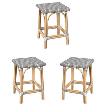 Home Square 24"H Rattan Counter Stool in Gray & White - Set of 3