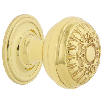 Egg And Dart Brass 1 3/8" Cabinet Knob With Classic Rose, Unlacquered Brass