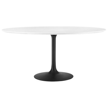 Modway Lippa 60" Round Lacquered MDF Dining Table in Black/White