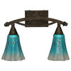 Toltec Lighting Bow 2-Light Bath Bar, Fluted Teal Crystal Glass, Bronze