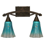 Toltec Lighting - Toltec Lighting Bow 2-Light Bath Bar, Fluted Teal Crystal Glass, Bronze - Bronze Finish