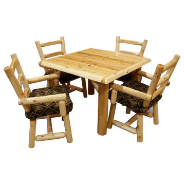 White Cedar Log Solid Top Dining Table Set, Black Pine Cone