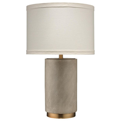 Modern Minimalist Cement Column Table Lamp 28 in Concrete Gray Cylinder Brass