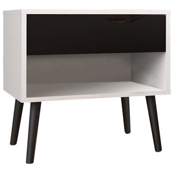 Atlin Designs 1-Drawer Modern Wood Nightstand in White/Black Matte