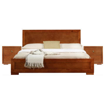 Moma Cherry Wood Platform Queen Bed With Two Nightstands