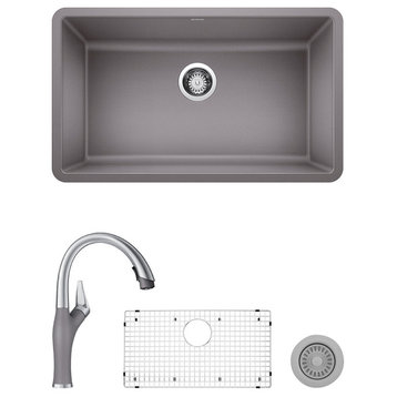 Blanco Precis Single Sink Kit with Pull-Down Faucet, Metallic Gray