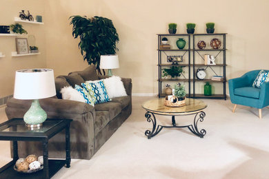 Inspiration for a large transitional formal and enclosed carpeted and gray floor living room remodel in Columbus with beige walls, no fireplace and no tv