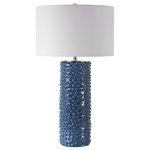 Uttermost - Uttermost Ciji Blue Table Lamp - Featuring A Casual Coastal Style, This Table Lamp Showcases Textural, Visual Interest Finished In A Deep Indigo Glaze With Brushed Nickel Accents And A Crystal Finial.  UL approved requires 1 X 150 watt max.