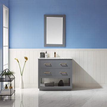 Remi 36" Single Bathroom Vanity Set in Gray and Carrara White Marble Countertop
