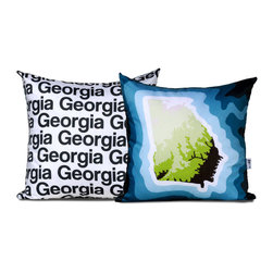 Georgia Map Pillow, Blue - Decorative Pillows