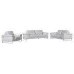 Luxuriant Furniture - Naples Contemporary Genuine Italian Leather 3-Piece Set, Light Gray - Enjoy modern style and top-notch relaxation with this Naples Contemporary Light Gray Genuine Italian Leather Sofa, Loveseat and Chair. The elegant design and exquisite cushioning provide perfect comfort that will keep you cozy, and the extra padded arms add the perfect finishing touch. Naples Contemporary Light Gray Genuine Italian Leather Arm Sofa, Loveseat and Chair will transform your living room with its modern design. With a slick Light Gray Genuine Italian Leather, cushy back, glitzy off chrome accent legs, this Sofa, Loveseat and Chair seamlessly blends trendy with class, utterly transforming any decor.