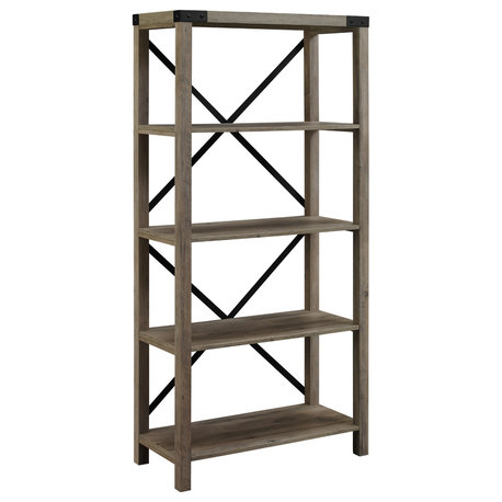 64" Farmhouse Metal X Bookcase, Gray Wash