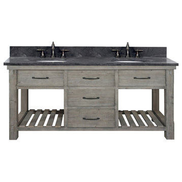 72"Rustic Solid Fir Double Sink Vanity, Gray, Wk8472-G+wk Top