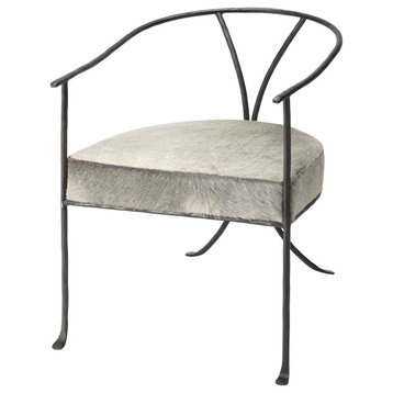 Kai Mid Century Modern Hair-On Hide Dining Chair, Gray