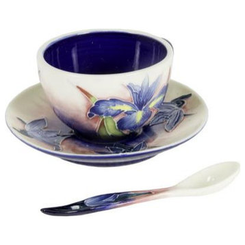 Dale Tiffany PA500218 Iris, 3.5" Hand Painted Pcelain Cup and Saucer Set