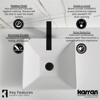 Karran White Acrylic 16" Square Vessel Sink With Faucet Kit, Stainless Steel