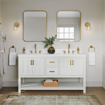Felipe 60" Double Bathroom Vanity in White with Carrara White Quartz Top