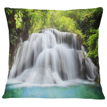 Huai Mae Kamin Waterfall Landscape Printed Throw Pillow, 16"x16"