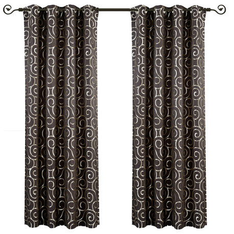 Tuscany Grommet Top Jacquard Panels, Set of 2, Chocolate, 104"x108", Set of 2