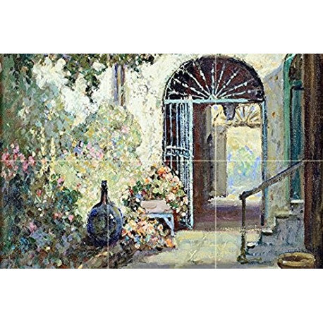 Tile Mural Kitchen Bathroom Wall Backsplash New Orleans Courtyard, Marble