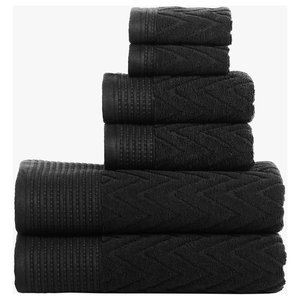 2 Hand 2 Face Ribbed Striped 6-pc Superior Soho Charcoal Towel Set 2 Bath