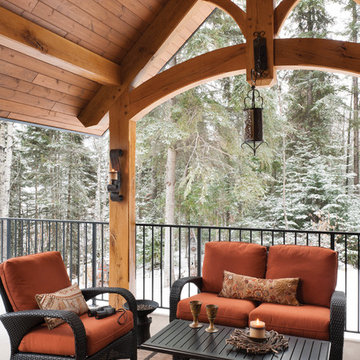 Mountain Timber Frame Home in Canada - Covered Deck