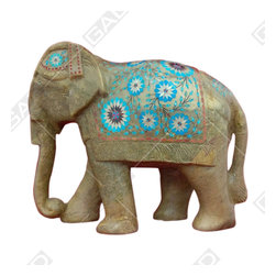 BLUE & GREY MARBLE ELEPHANT FIGURINE - Home Accessories & Decor