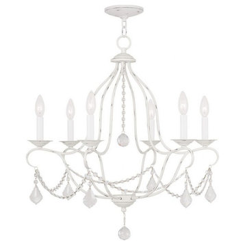 Traditional French Country Six Light Chandelier-Antique White Finish