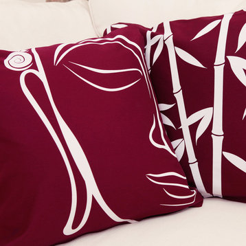 Bamboo Forest Organic Cotton Throw Pillow Cover, Plum Purple