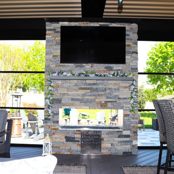 Motorized Louvered Pergola with Motorized Windows and Oversized Sliding Door