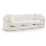 Meridian Furniture - Penelope Upholstered Sofa, Cream, Chenille Fabric - Discover the sophisticated charm of the Penelope sofa, crafted in luxurious soft cream chenille fabric. This elegant piece features a solid wood inner frame for durability and a contemporary design that elevates any space. Included pillows enhance its comfort and style, making it an ideal centerpiece for gatherings. Transform your home with the true embodiment of refined taste and timeless beauty.