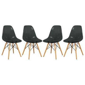 Dover Molded Dinin Side Chair, Wood Dowel Eiffel Base, Set of 4, Transparent Black