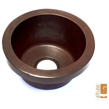 Round Bar Copper Sink Raised Profile, With Matching Solid Copper Drain