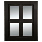 My Barnwood Frames - Small Windowpane Mirror, 5"x7" Openings, Black Wood, Lightly Edges - This decorative windowpane mirror is a delightful addition to your wall decor. Fill in an empty spot on your wall or create a spot in your entryway for a last-minute check of your lipstsick as you leave the house each day. The mirror features a black poplar wood frame 2 inches wide that surrounds four smaller frames, each 1 inch wide. The open panes (size 5x7) each hold a pane of high-quality 1/8" mirror. Exterior dimensions measure 16.5x21x1 inches, and hanging hardware is pre-installed so that the window mirror can hang either horizontally or vertically. Edges of the frame are lightly sanded (distressed). It is possible to remove the mirror glass in any of the individual frame openings and replace it with a photograph. Mirror glass and backings are included.