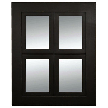 Small Windowpane Mirror 16.5x21 Inches With 5x7 Openings, Black Wood Lightly D