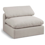 Meridian Furniture - Comfy Beige Linen Textured Fabric Modular Chair, Beige, Linen Textured Fabric, Armless Chair - Give your space a whole new look with this beige Comfy linen textured fabric armless chair. This handsome chair fits nicely with other items in the Comfy collection and is a versatile seating option designed for adaptability, comfort and style. Wrapped in rich beige durable linen textured fabric upholstery, this chair offers a plush embrace of overstuffed down feather cushions, carefully crafted to deliver the highest level of comfort. The perfect seat for creating an oasis for relaxation, this chair has thick foam surrounding its frame for added support and coziness.