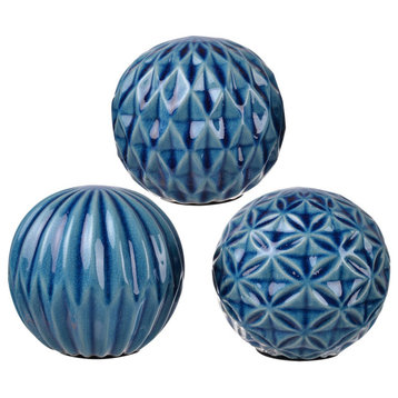 3-Piece Blue Marbelize Ball Accent Set