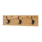 Solid Oak Wide Wall Coat Rack, Bronze Hooks, Golden Oak, 15"x4.5", 3-Hooks