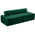 Meridian Furniture - Melody Velvet Upholstered Chair, Green, Sofa - Give a nod to mod when you bring home this sleek Melody velvet sofa. Designed to integrate easily with the chair and loveseat in the same collection, this Melody sofa is upholstered in soft green velvet for a look that's chic and elegant yet edgy and up-to-the-minute. The deepest of channel tufting forms a textural delight on the body of this piece, giving it a look that's one part functional seat, one part art.