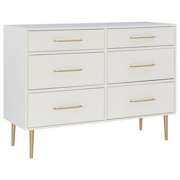 Linon Dylan Wood Six Drawer Dresser with Gold Accents in White