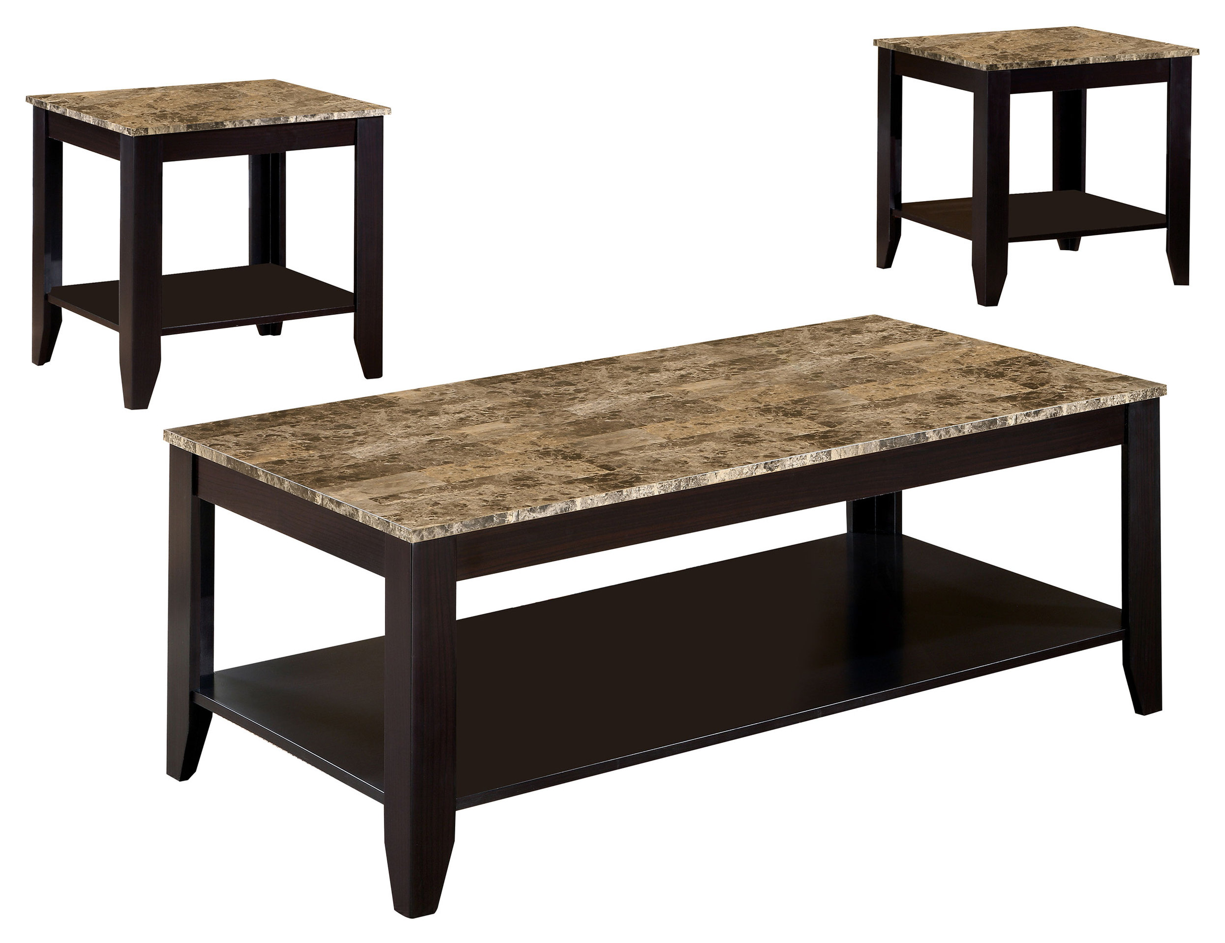 Flores 3-piece Occasional Table Set With Shelf Cappuccino ...