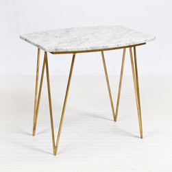 Worlds Away Suzy Gold Leaf and White Marble Side Table - Coffee Tables