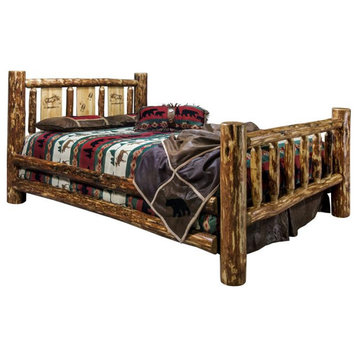 Montana Woodworks Glacier Country Wood Queen Bed with Moose Design in Brown