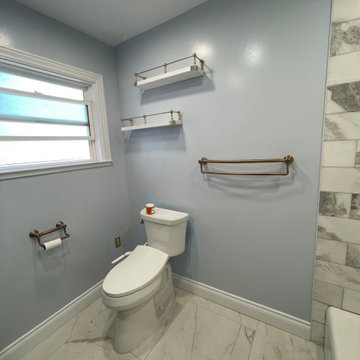 Master Bathroom, Blues, Golds and whites