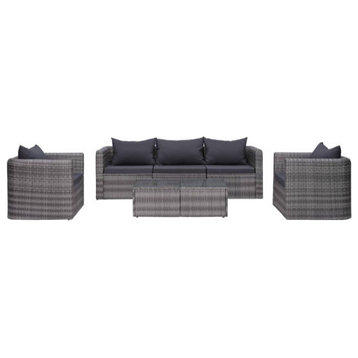 vidaXL Patio Sofa Set Sectional Sofa Outdoor Furniture 6 Piece Poly Rattan Gray