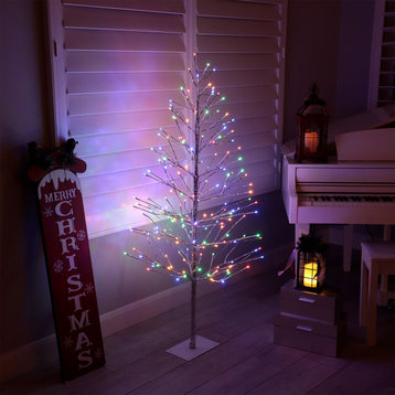 60"H Indoor/Outdoor Christmas Tree with Multi-Colored LED Lights, Silver