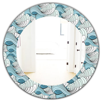 Great Wave Inspiration Traditional Frameless Round Wall Mirror, 32x32